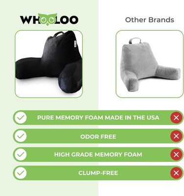 Подушка для відпочинку в ліжку з підтримкою спини, великий кут нахилу для дорослих, для перегляду телевізора, зняття печії, релаксації та припинення хропіння, виготовлена у США, 100% Memory Foam знімний чохол