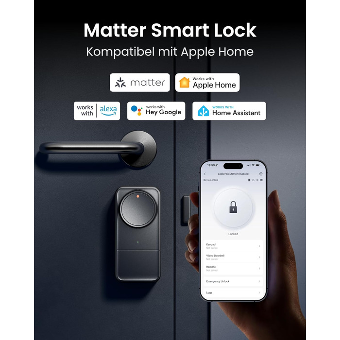 SwitchBot Smart Lock Pro Matter: Розумний замок з акумулятором, Matter, WiFi, сумісний з Apple Home, Alexa, Google Home