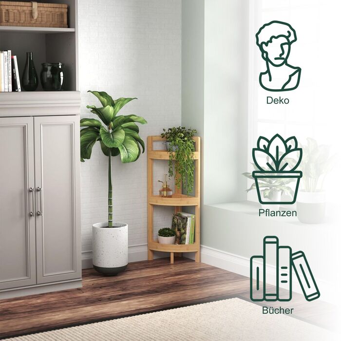 Поличкова стійка Relaxdays з бамбука для кута з полицями