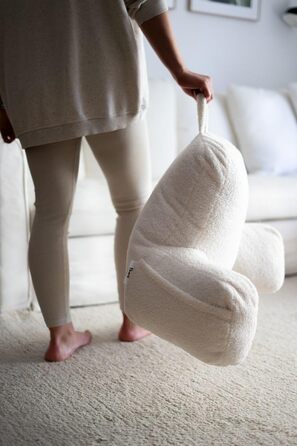 Подушка для спини з підлокітниками Flumi для читання, перегляду телевізора та відпочинку. Зручна подушка для ліжка та дивана з знімним чохлом, м'яка піна, з ручкою (Бежевий Boucle)