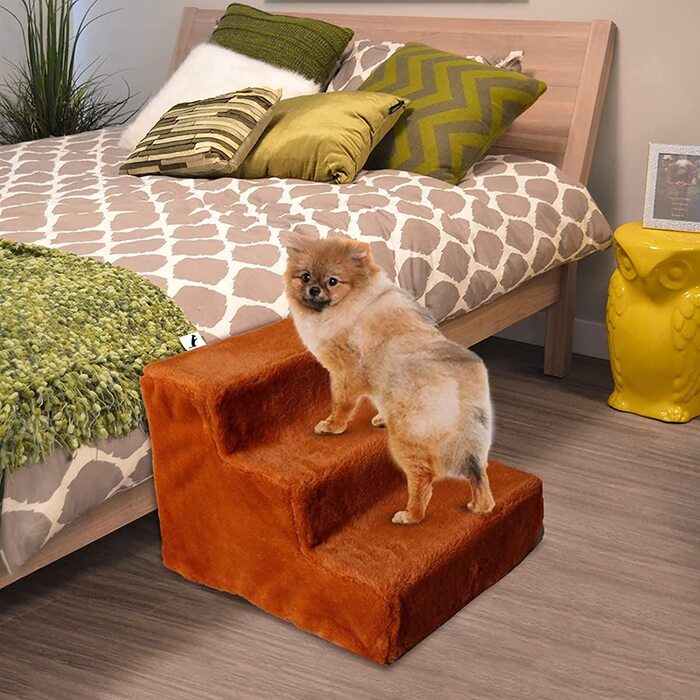 Сходи для собак НАМСАН, сходи для кішок, проста в збірці, сходи для домашніх тварин з миється плюшевим чохлом для дивана / ліжка, 42 x 40 x 31 см коричневого кольору