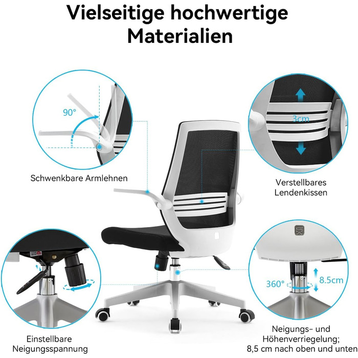 Офісний стілець SIHOO ергономічний з регульованими підлокітниками, підтримкою попереку, м'якою спинкою з сітки та коліщатками, поворотний комп'ютерний стілець (Чорний, Сучасний)