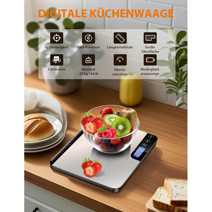 Цифрова кухонна вага з двома платформами, 15 кг, 7 одиниць вимірювання, LCD дисплей, функція тарування, прецизійна вага для випічки, приготування їжі, подвійна вага (срібна)