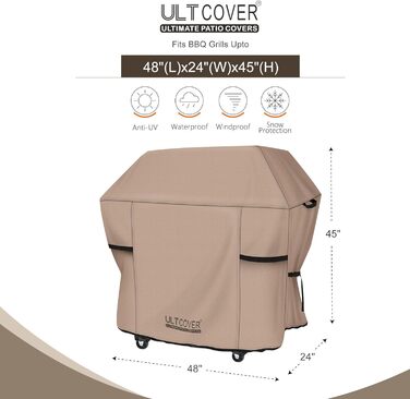 Водонепроникний чохол для гриля ULTCOVER 122 см, міцний чохол для газового гриля на 2-3 пальники для вулиці