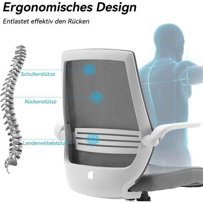 Офісний крісло SIHOO ергономічне з регульованими підлокітниками, підтримкою попереку та м'якою спинкою Mesh. Сірий колір.