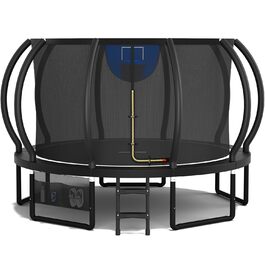 Батут Devoko вуличний з сіткою та кільцем для баскетболу, діаметр 366 см, до 150 кг, чорний