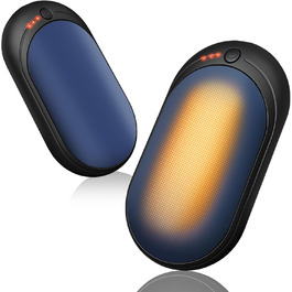 Електричний грієчка для рук, перезаряджається, 2 шт. з акумулятором 6000mAh, USB-кабель, 3 режими нагріву, 20 годин тепла, перезаряджається, для активного відпочинку взимку (чорний, синій)