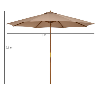 Outsunny Parasol Wood 300 см Дерев'яна парасолька Садова парасолька Балконна парасолька бамбук хакі