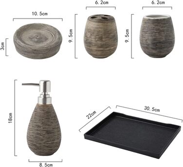 Набір аксесуарів для ванної кімнати Beige, 6 предметів, кераміка, декор, мильниця, дозатор для мила, подарунок