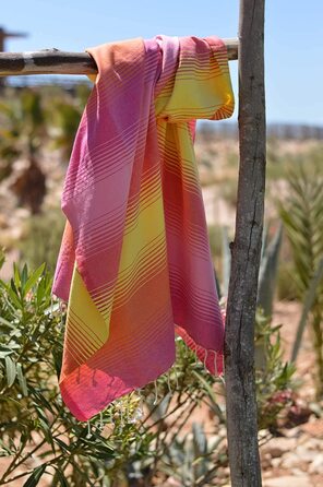 Жіночий рушник для хаммаму ZusenZomer Fouta XL 100x190-Пляжний рушник для хаммаму рушник для хаммаму-100 бавовна з гребенем Oeko-TEX-рушники для хаммаму Fair Trade (100x190 см, рожеві і помаранчеві)