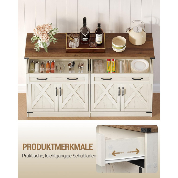 Кухонна шафа Hzuaneri з ящиком та 2 дверцятами, шафа для зберігання, регульовані полиці, стиль кантрі, 40 x 140 x 80 см, вінтажний коричнево-білий колір, SC94814X