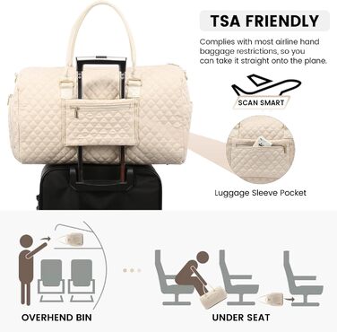 Спортивна сумка OVEVOOK для подорожей, жіноча, Weekender, для вихідних, дорожня сумка, сумка для дитини з косметичкою, відділення для взуття та мокрого одягу, водонепроникна, ручна поклажа для авіаперельотів, чорна (L, Beige 3er Set)