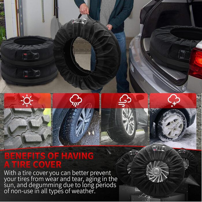 Набір чохлів для шин Geloo 18-22 дюйми (4 шт.) - Водонепроникні, пилонепроникні, чорні