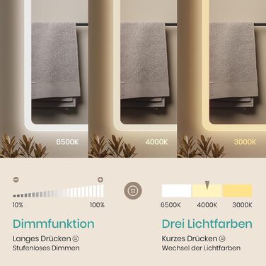 EMKE® LED дзеркало для ванної кімнати 80x60 см з підсвічуванням, сенсорне, регулювання яскравості, протизапотівання, 3 косметичні дзеркала, годинник, IP44