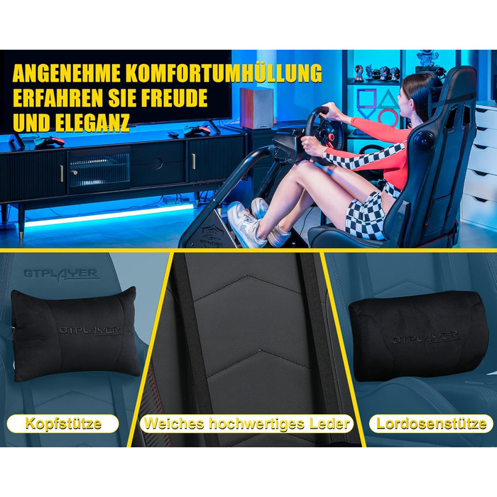 GTPLAYER Симулятор кокпіт для гонок, стійка для керма та педалей, з динаміками, чорний