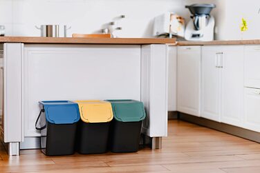 Практичний набір з 3 контейнерів для збору сміття / система поділу сміття на кухні / Система збору сміття з відкидною кришкою / кошик для сміття з кришкою / відро для сміття / система поділу сміття 3x25 л