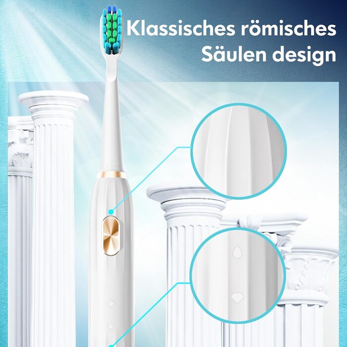 Електрична зубна щітка звукова для дорослих і дітей з 5 режимами чищення, таймером та 9 насадками Ultraschall (Синя/Біла)