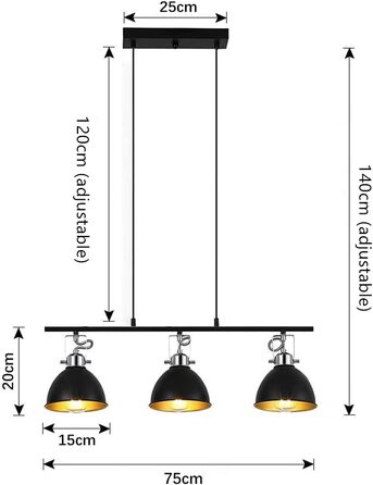 Підвісний світильник Black Retro E27 регулюється по висоті для вітальні, їдальні, кафе (3-полум'я)