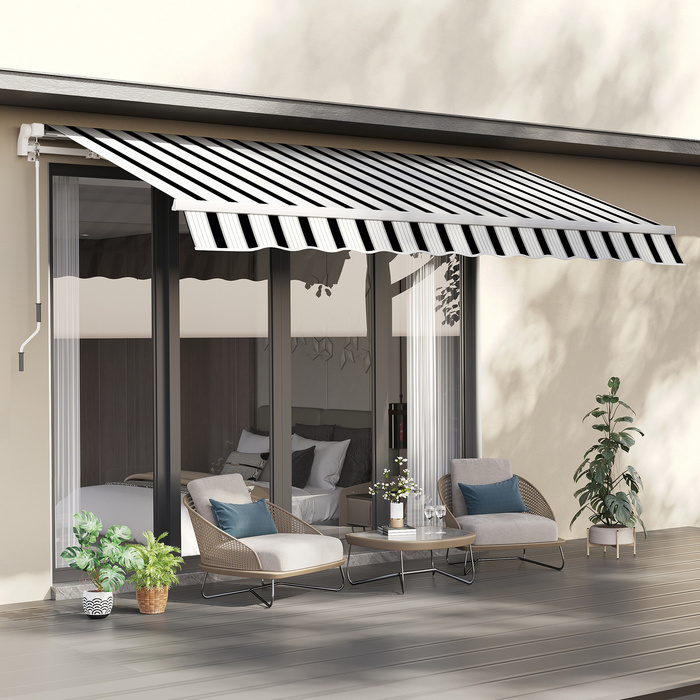 Балконна маркіза Outsunny, 3,95 x 2,45 x 3,50 м, стійка до ультрафіолету, для всіх поверхонь, тент з ручною рукояткою, алюміній, поліестер, синій