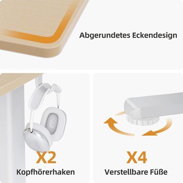Регульований стіл Claiks 120x60 см: електричний, з пам'яттю, з гачками | Стіл для стоячи/сидячи