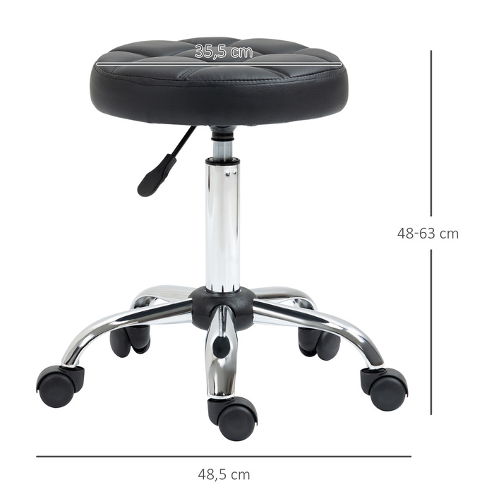 Vinsetto Stool Регульований по висоті поворотний робочий табурет Black Ø35.5 см, штучна шкіра для офісу та салону 51-67 см