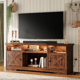 Тумба під телевізор Coleshome з розетками, USB, LED, 4 відкритими полицями та 2 шухлядами, 150x35x65 см, білий та горіх