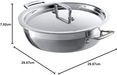 Сковорода Le Creuset з кришкою, 30 см, нержавіюча сталь, для всіх типів плит (індукція, духовка), срібна