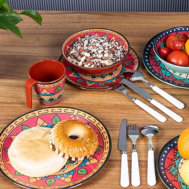 Набір посуду з меламіну Тоскана Пастель на 4 особи - BUNT - дизайн Мандала, 16 частин. Підходить для миття в посудомийній машині, кемпінгу, подорожей, пікніків та вечірок.