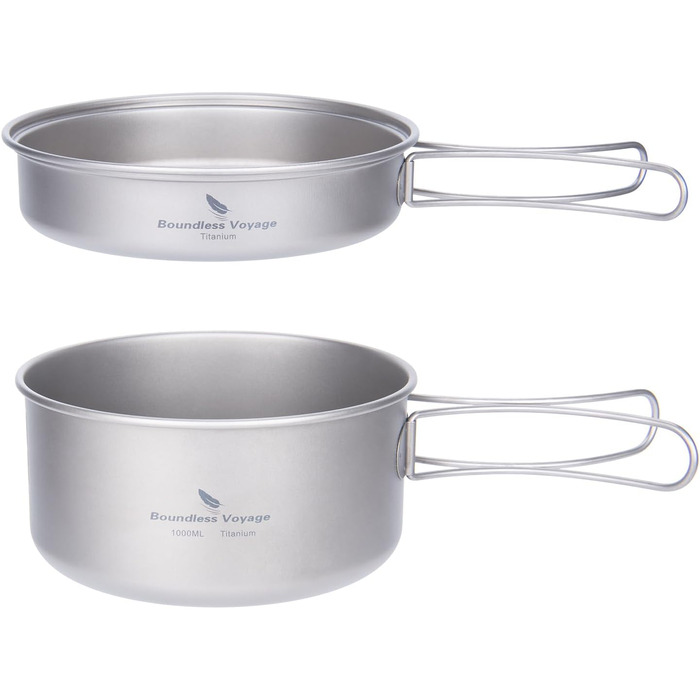 Набір посуду iBasingo Titan для кемпінгу та подорожей (1000мл казанок + 500мл миска) з розкладним ручками, кухонні аксесуари для піших прогулянок, трекінгу та подорожей Ti2042C