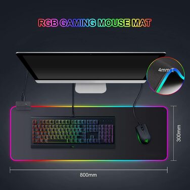 Килимок для миші ігровий RGB 900x400 мм XXL, великий, з підсвічуванням 14 режимів, 7 кольорів LED, вологостійкий, протиковзкий, для комп'ютера, ноутбука, клавіатури, професійний геймер, чорний