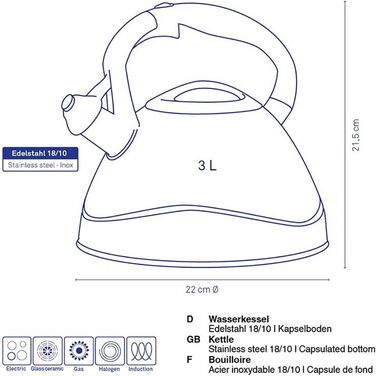 Кемпінговий чайник kela Induction 3 л з нержавіючої сталі, безпечна кришка для раковини, чайник VARUS чорний