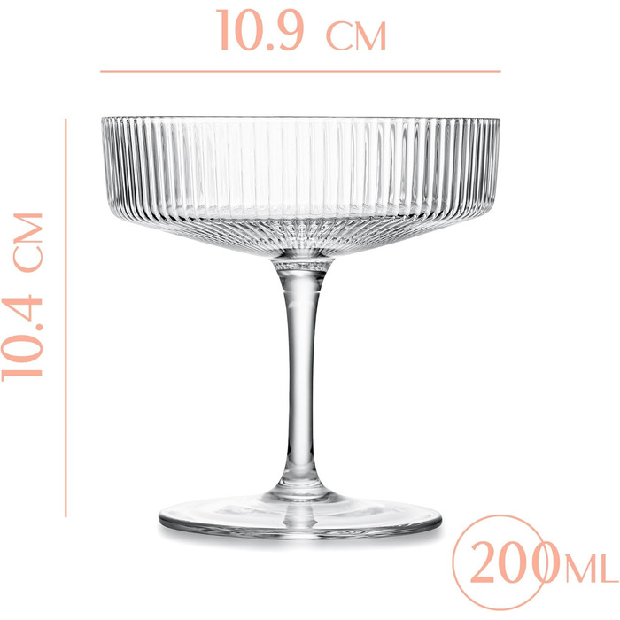 GLASSIQUE CADEAU Набір келихів для коктейлів та шампанського, арт-деко, 4 шт, 200 мл | Келихи для Cosmopolitan, Daiquiri, Espresso Martini