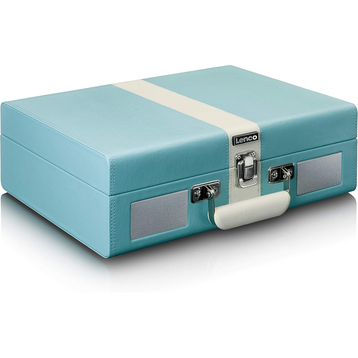 Вініловий програвач Lenco TT-110 Classic Phono, портативний, 33/45/78 об/хв, Bluetooth, ремінний привід, 2 вбудовані динаміки, AUX-IN, RCA-Out, 3,5 мм, синьо-білий