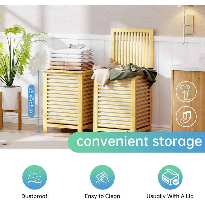 Кошик для білизни з бамбука SMIBUY з кришкою для зберігання одягу, іграшок та рушників (горіх, натуральний)