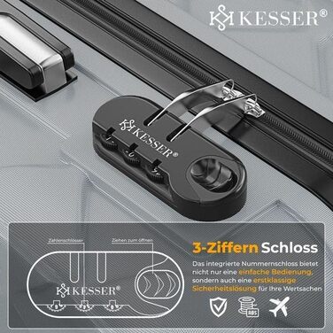 Набір валіз KESSER® 3 шт. | Валізи з ABS, з кодовим замком, ваговою шалькою та органайзером для документів | 360° колеса | Ручна поклажа та великі валізи для подорожей та бізнесу | Сірий колір