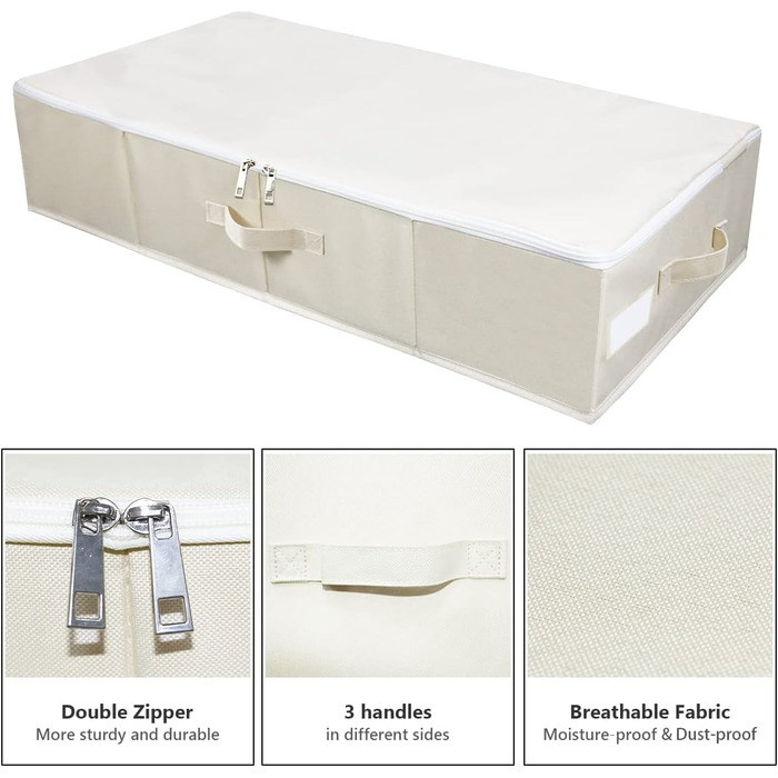 Контейнер для зберігання під ліжком BLKDOTS, ящик для зберігання під ліжком з кришкою, 35,43 x 16,54 x 7,09 дюйма (l, бежевий)