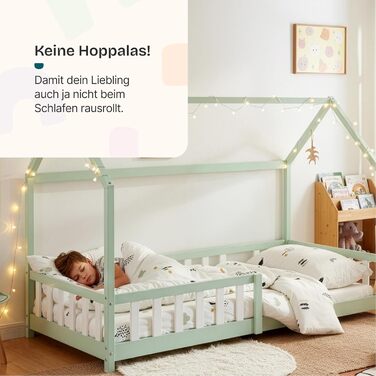 Ліжко дитяче en.casa Hesel для дітей, 90x200 см, біле, з бортиками та ламелями, Montessori, дерев'яне, для юніорів