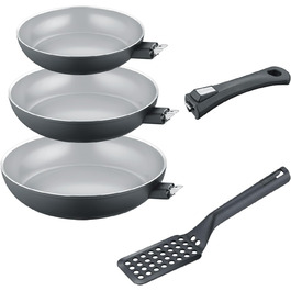 Набір сковорідок Berndes b.perfect 2 шт. – універсальна сковорода 24/28 см, знімний ручка, підходить для всіх плит, антипригарне покриття, алюміній, без PFAS, чорний (в комплекті 4 шт. з лопаткою)