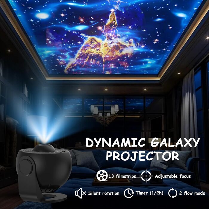 Проектор зоряного неба Planetarium Sternenprojektor: 13 в 1 LED Галактичний проєктор з 12 слайдами для дітей, нічник для спальні, вітальні, вечірки (Чорний)