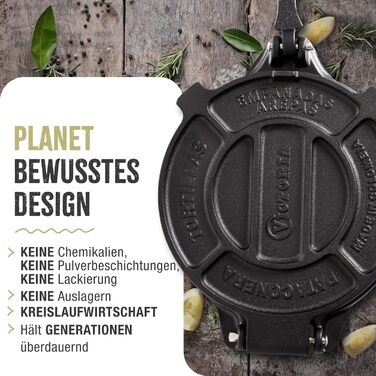 Прес для тортилій Victoria, чавун, 20 см: для тако, арепа, кесаділья, емпанада, патакон