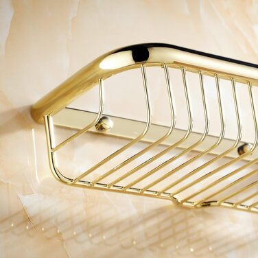 Полиця для ванної кімнати Beelee Настінні полиці Латунний душовий кошик з піддоном для мила 30 см Золотий колір, полірований