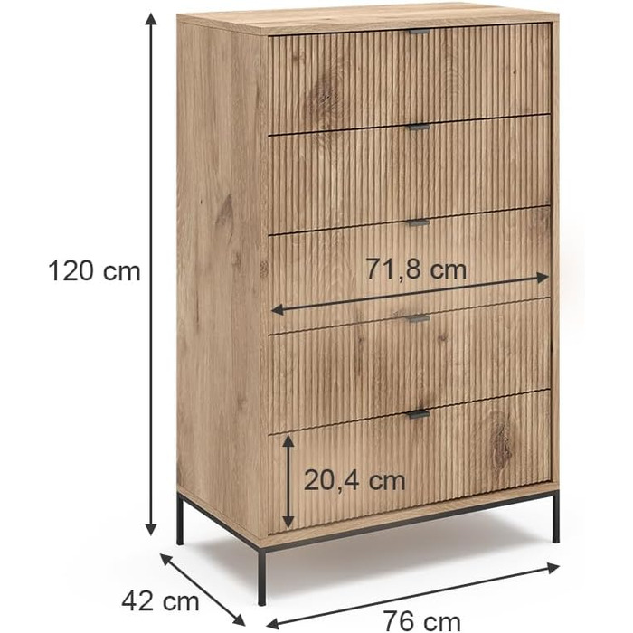 Буфет Vicco Eliza, 140x81см, 7 шухляд, Дуб Вікінг, 76x42см, 5 шухляд