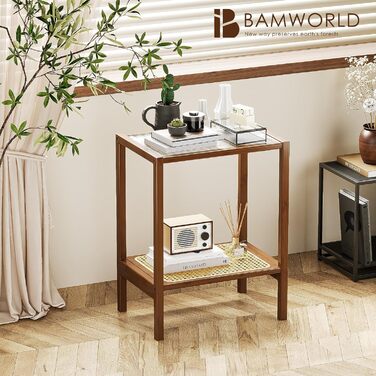 Приліжкова тумбочка з ротанга Bamworld Boho, сучасний журнальний столик з місцем для зберігання для вітальні