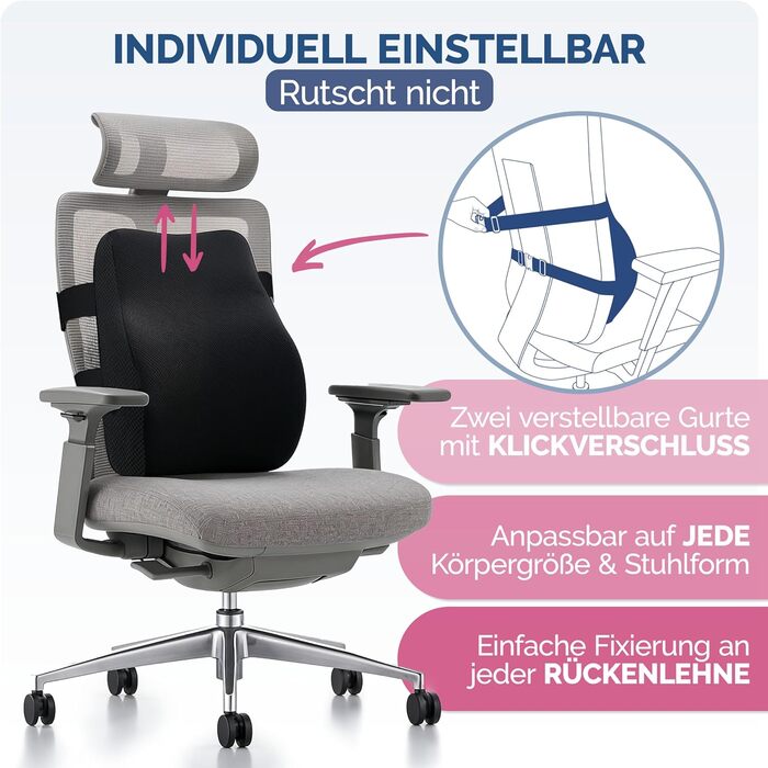 Ергономічна подушка під спину Blumtal з ефектом пам'яті (Memory Foam), підтримуюча подушка під поперек з чохлом OEKO-TEX