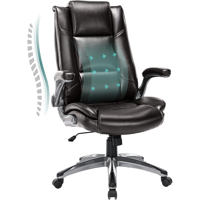 Офісний крісло Colamy з шкіри, висока спинка, комп'ютерне крісло з підлокітниками, регульоване нахил, ергономічний поворотний стілець для дорослих, роботи, навчання