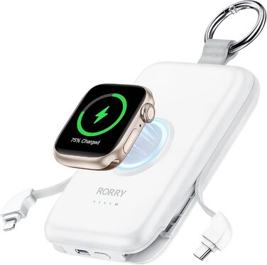 Вбудований кабель, брелок, для iPhone та Apple Watch (білий), 10000mAh 20W