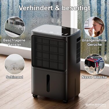 Електричний осушувач повітря з LED-дисплеєм, таймером та захистом від дітей | Осушує 16л вологи на добу | Для приміщень до 70м² | Енергоефективний осушувач з датчиком вологості | Білий/Чорний