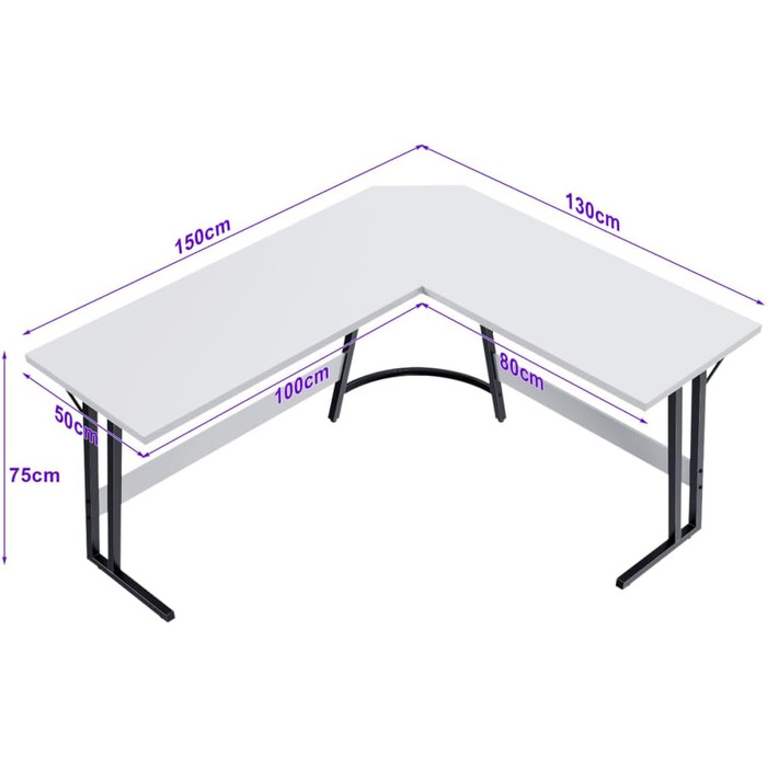 Ігровий стіл Devoko, кутовий письмовий стіл L-подібної форми, 120x120x75см, білий матовий, 150x130см