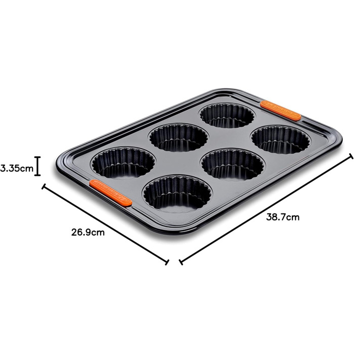 Форма для тарт з антипригарним покриттям LE CREUSET, 7 см, для 12 порцій, стійка до кислого тіста, з вуглецевої сталі, антрацит/помаранчевий
