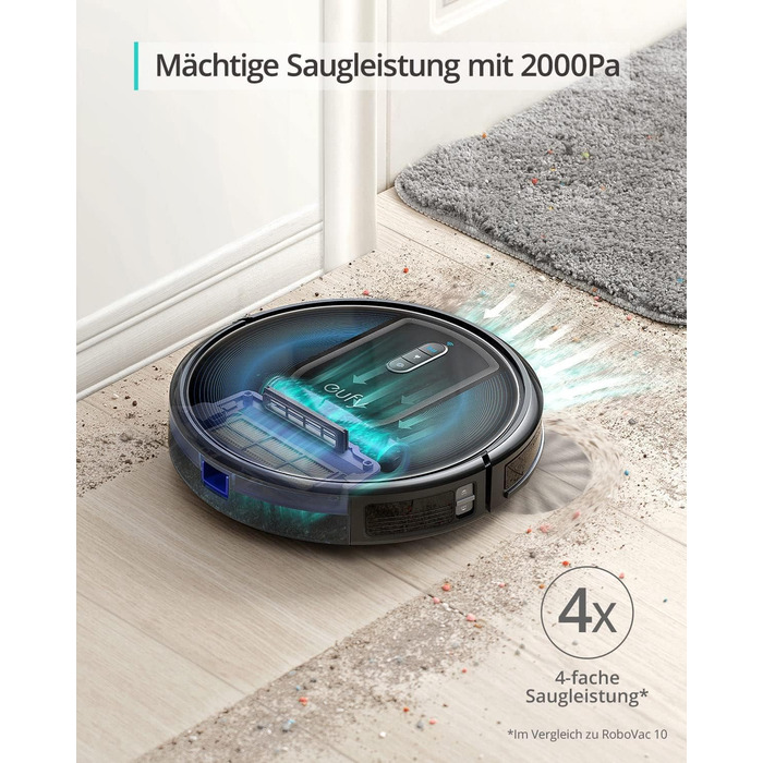 Від Anker, робот-пилосос із розумною динамічною навігацією 2.0, робот-пилосос із потужністю всмоктування 2000 Па, підключенням до Wi-Fi, ідеально підходить для килимів і твердої підлоги (Refurbished) (G30)